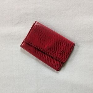 Vtg Louis Vuitton Red Leather Key Ring Holder Wallet Billfold